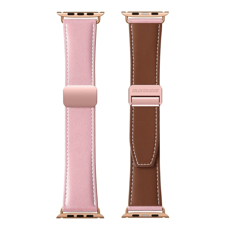 For Apple Watch Series 7 41mm DUX DUCIS YA Series Magnetic Buckle Genuine Leather Watch Band(Pink) - Watch Bands by DUX DUCIS | Online Shopping UK | buy2fix