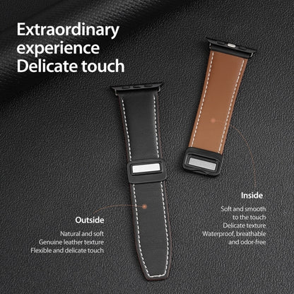 For Apple Watch Series 7 45mm DUX DUCIS YA Series Magnetic Buckle Genuine Leather Watch Band(Black) - Watch Bands by DUX DUCIS | Online Shopping UK | buy2fix