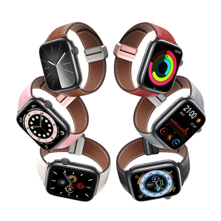 For Apple Watch Ultra 49mm DUX DUCIS YA Series Magnetic Buckle Genuine Leather Watch Band(Pink) - Watch Bands by DUX DUCIS | Online Shopping UK | buy2fix