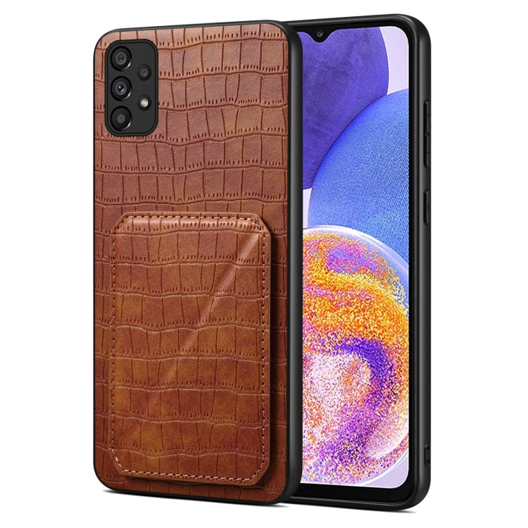 For Samsung Galaxy A23 4G /5G Denior Imitation Crocodile Leather Back Phone Case with Holder(Brown) - Galaxy Phone Cases by Denior | Online Shopping UK | buy2fix