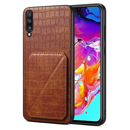 For Samsung Galaxy A70 Denior Imitation Crocodile Leather Back Phone Case with Holder(Brown) - Galaxy Phone Cases by Denior | Online Shopping UK | buy2fix