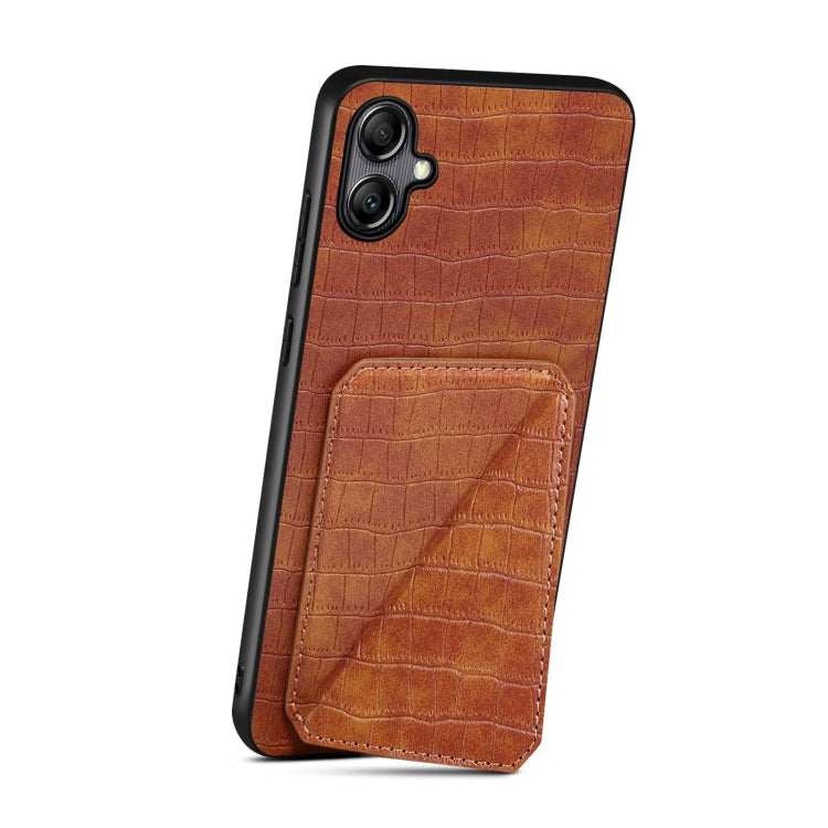 For Samsung Galaxy S21 FE 5G Denior Imitation Crocodile Leather Back Phone Case with Holder(Brown) - Galaxy Phone Cases by Denior | Online Shopping UK | buy2fix