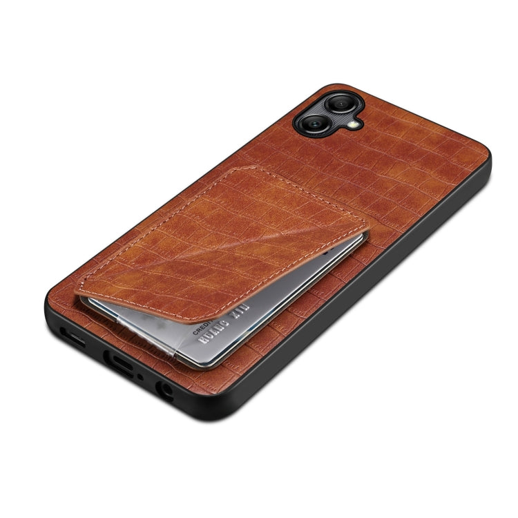 For Samsung Galaxy S21 FE 5G Denior Imitation Crocodile Leather Back Phone Case with Holder(Brown) - Galaxy Phone Cases by Denior | Online Shopping UK | buy2fix