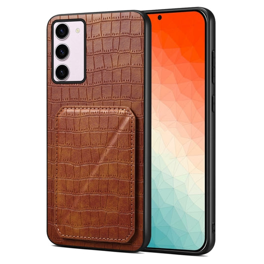 For Samsung Galaxy S24+ 5G Denior Imitation Crocodile Leather Back Phone Case with Holder(Brown) - Galaxy S24+ 5G Cases by Denior | Online Shopping UK | buy2fix