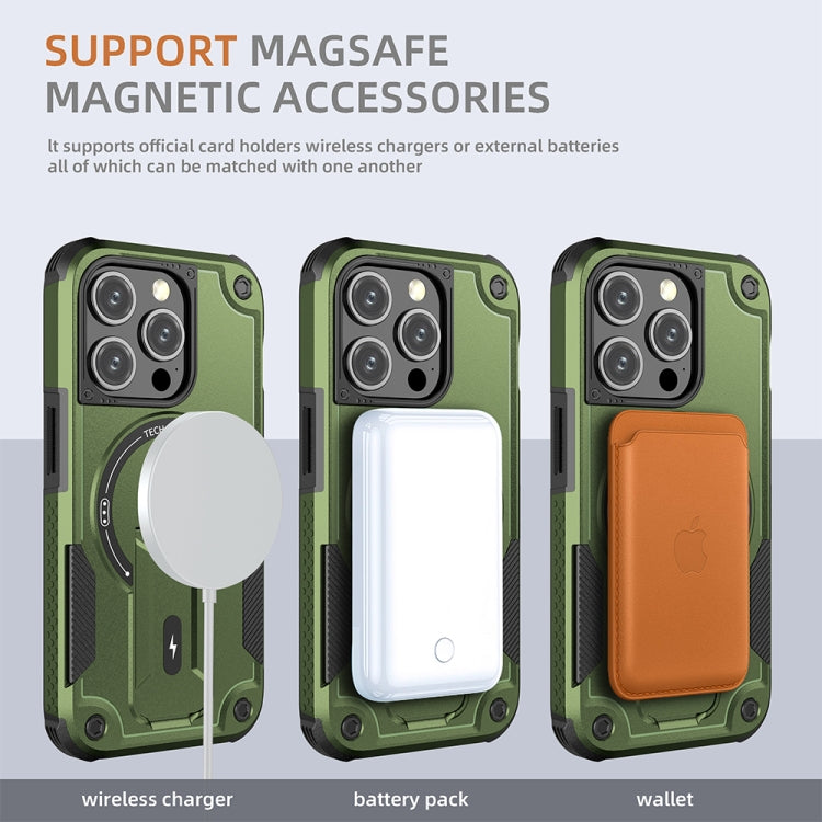 For iPhone 14 Plus MagSafe Holder Armor PC Hybrid TPU Phone Case(Army Green) - iPhone 14 Plus Cases by buy2fix | Online Shopping UK | buy2fix