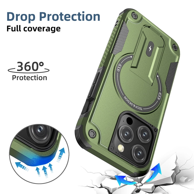 For iPhone 14 MagSafe Holder Armor PC Hybrid TPU Phone Case(Army Green) - iPhone 14 Cases by buy2fix | Online Shopping UK | buy2fix