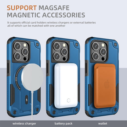 For iPhone 13 Pro Max MagSafe Holder Armor PC Hybrid TPU Phone Case(Dark Blue) - iPhone 13 Pro Max Cases by buy2fix | Online Shopping UK | buy2fix