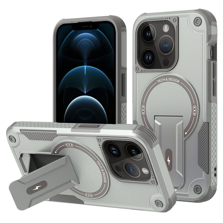 For iPhone 12 Pro Max MagSafe Holder Armor PC Hybrid TPU Phone Case(Grey) - iPhone 12 Pro Max Cases by buy2fix | Online Shopping UK | buy2fix