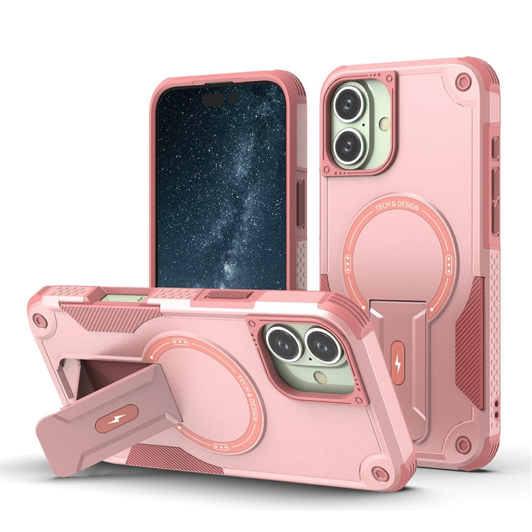 For iPhone 16 Plus Armor Magsafe Holder PC Hybrid TPU Phone Case(Pink) - iPhone 16 Plus Cases by buy2fix | Online Shopping UK | buy2fix