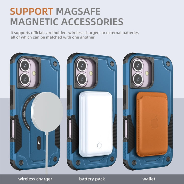 For iPhone 16 Armor Magsafe Holder PC Hybrid TPU Phone Case(Dark Blue) - iPhone 16 Cases by buy2fix | Online Shopping UK | buy2fix