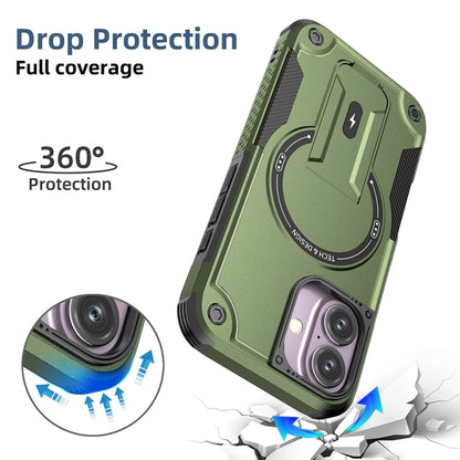 For iPhone 16 Armor Magsafe Holder PC Hybrid TPU Phone Case(Army Green) - iPhone 16 Cases by buy2fix | Online Shopping UK | buy2fix