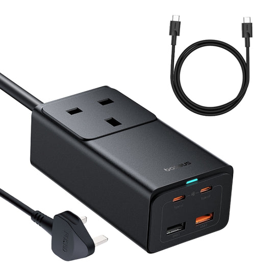 Baseus GaN5 Pro 65W AC+2xUSB+2xType-C PowerCombo Power Strip 1.5m with 1m Type-C to Type-C Cable, UK Plug(Black) - Multifunction Charger by Baseus | Online Shopping UK | buy2fix