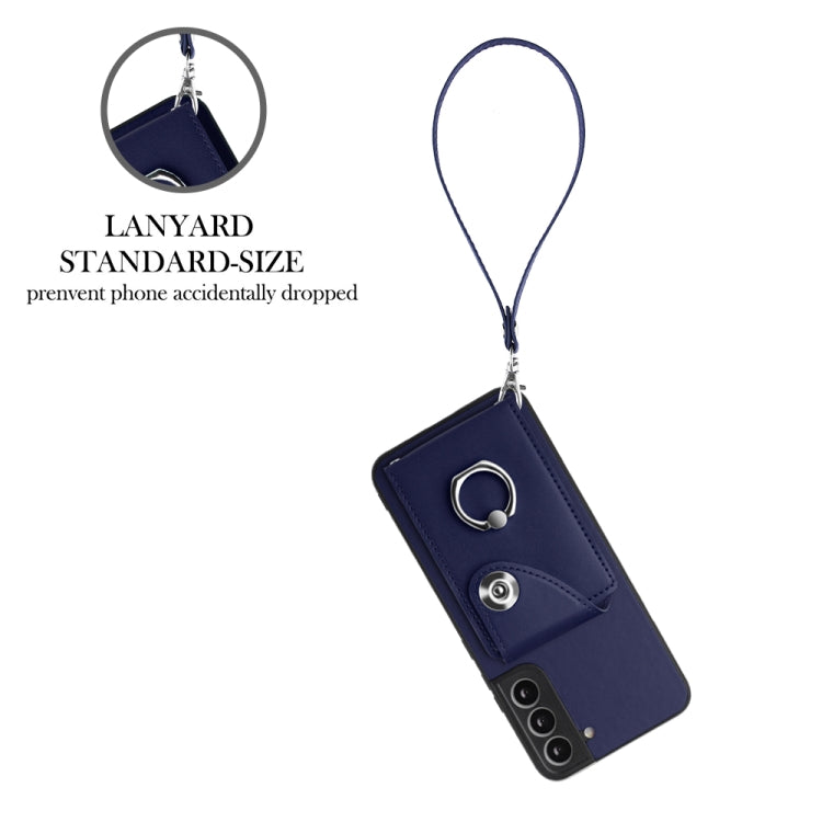 For Samsung Galaxy S22 5G Organ Card Bag Ring Holder PU Phone Case with Lanyard(Blue) - Galaxy S22 5G Cases by buy2fix | Online Shopping UK | buy2fix