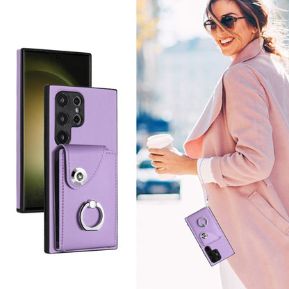 For Samsung Galaxy S24 Ultra 5G Organ Card Bag Ring Holder PU Phone Case with Lanyard(Purple) - Galaxy S24 Ultra 5G Cases by buy2fix | Online Shopping UK | buy2fix