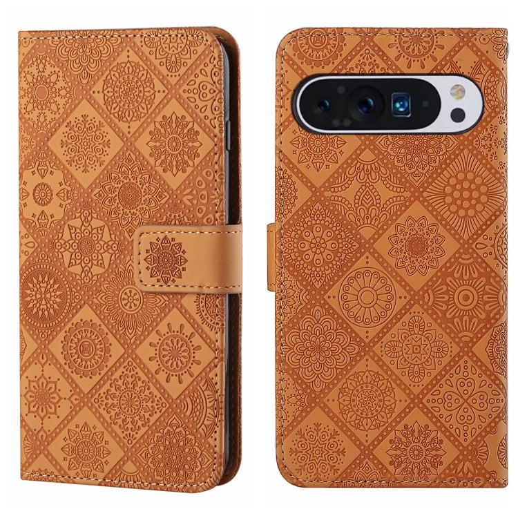 For Google Pixel 9 Pro XL Ethnic Style Embossed Pattern Leather Phone Case(Brown) - Google Cases by buy2fix | Online Shopping UK | buy2fix