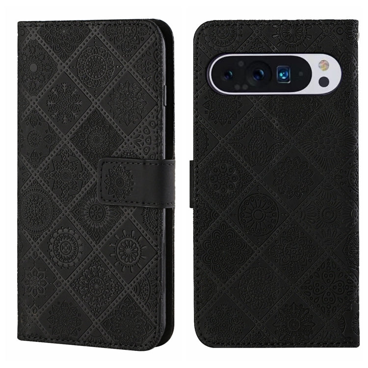 For Google Pixel 9 / 9 Pro Ethnic Style Embossed Pattern Leather Phone Case(Black) - Google Cases by buy2fix | Online Shopping UK | buy2fix