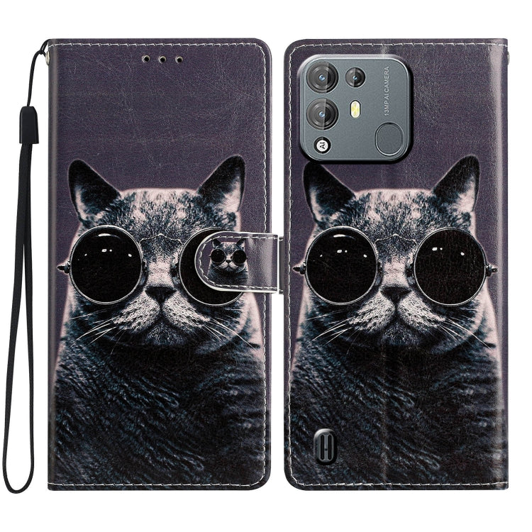 For Blackview A55 Pro Colored Drawing Leather Phone Case(Sunglasses Cat) - More Brand by buy2fix | Online Shopping UK | buy2fix