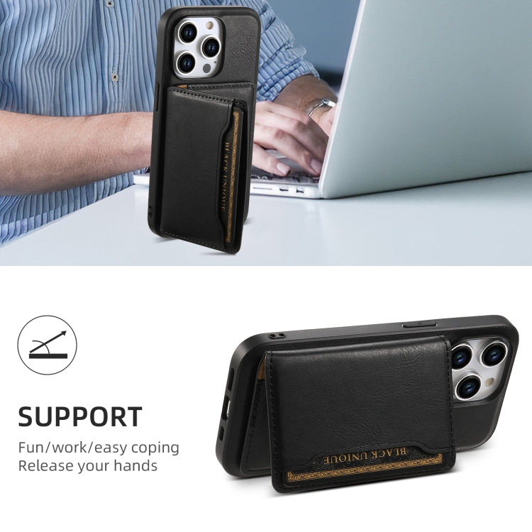 For iPhone 12 Pro Denior Cowhide Texture Leather MagSafe Detachable Wallet Phone Case(Black) - iPhone 12 / 12 Pro Cases by Denior | Online Shopping UK | buy2fix