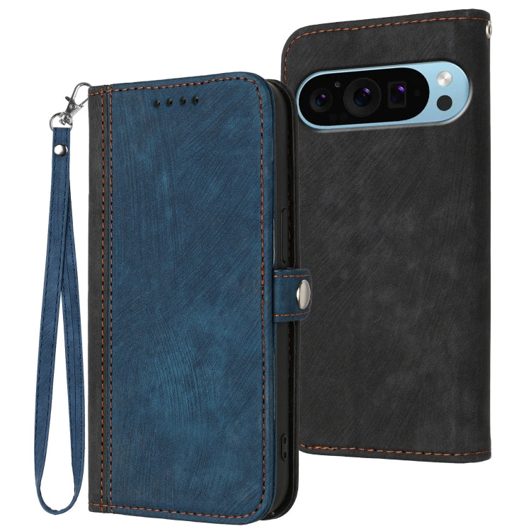 For Google Pixel 9 Pro Side Buckle Double Fold Hand Strap Leather Phone Case(Royal Blue) - Google Cases by buy2fix | Online Shopping UK | buy2fix