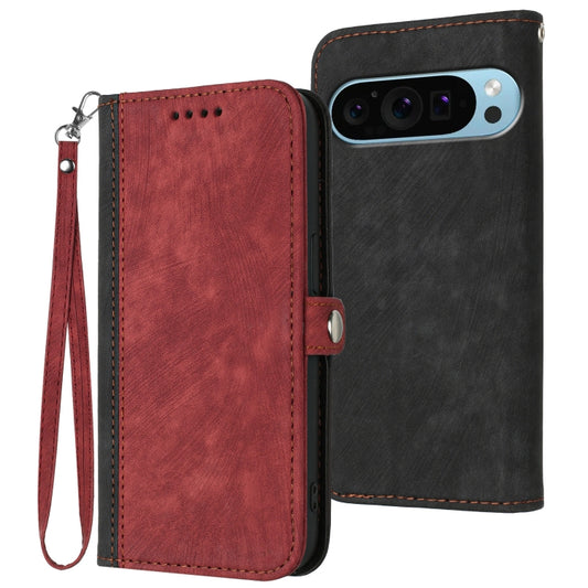 For Google Pixel 9 Pro Side Buckle Double Fold Hand Strap Leather Phone Case(Red) - Google Cases by buy2fix | Online Shopping UK | buy2fix