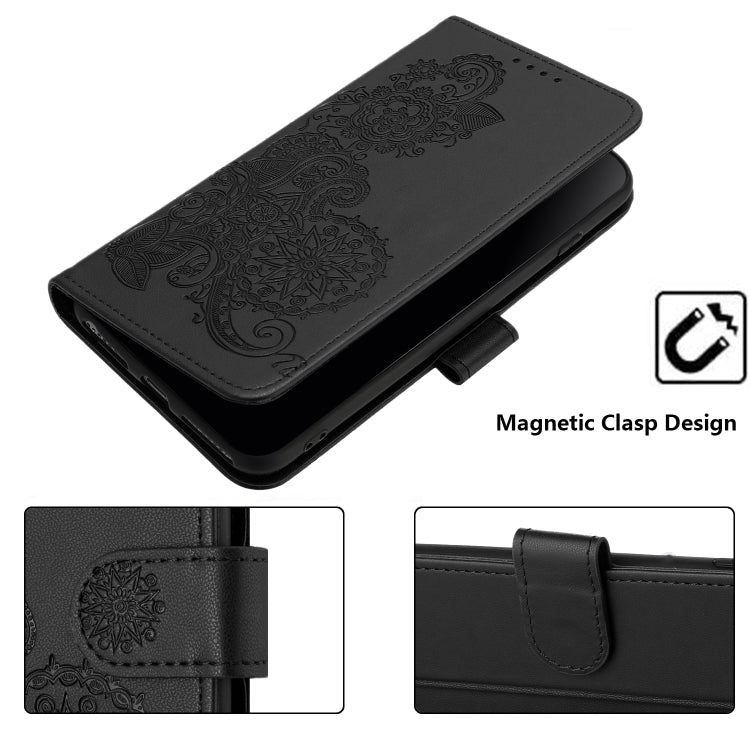 For Google Pixel 9 Pro Datura Flower Embossed Flip Leather Phone Case(Black) - Google Cases by buy2fix | Online Shopping UK | buy2fix