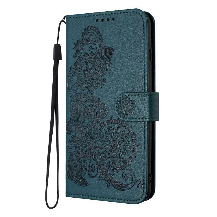 For Google Pixel 9 Pro Datura Flower Embossed Flip Leather Phone Case(Dark Green) - Google Cases by buy2fix | Online Shopping UK | buy2fix