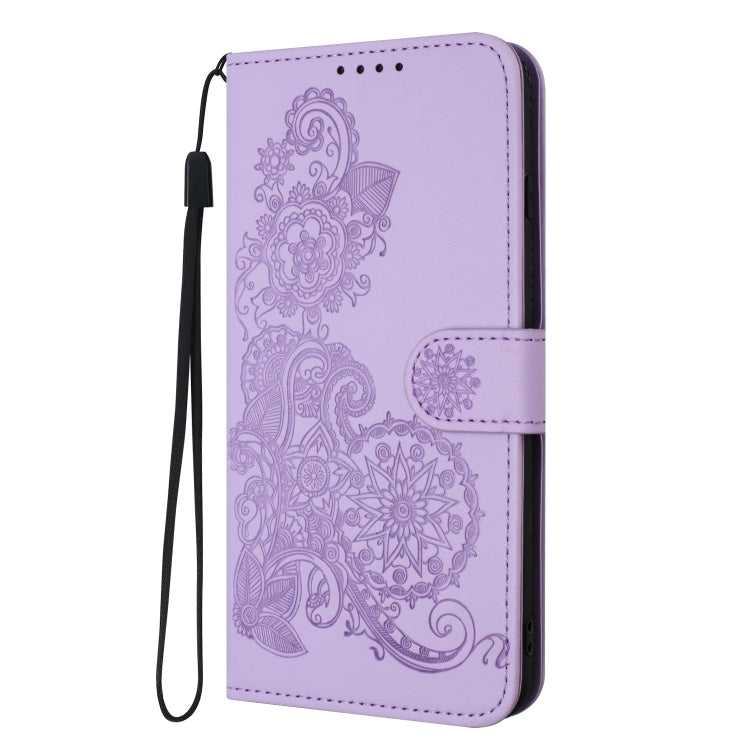 For Google Pixel 9 Datura Flower Embossed Flip Leather Phone Case(Purple) - Google Cases by buy2fix | Online Shopping UK | buy2fix