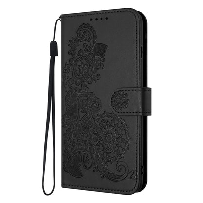 For Google Pixel 9 Datura Flower Embossed Flip Leather Phone Case(Black) - Google Cases by buy2fix | Online Shopping UK | buy2fix