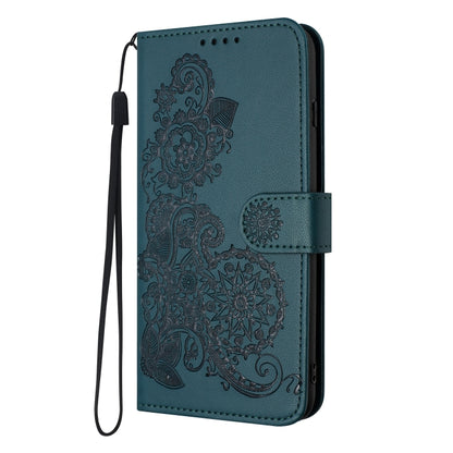 For Xiaomi Redmi 13C Datura Flower Embossed Flip Leather Phone Case(Dark Green) - 13C Cases by buy2fix | Online Shopping UK | buy2fix