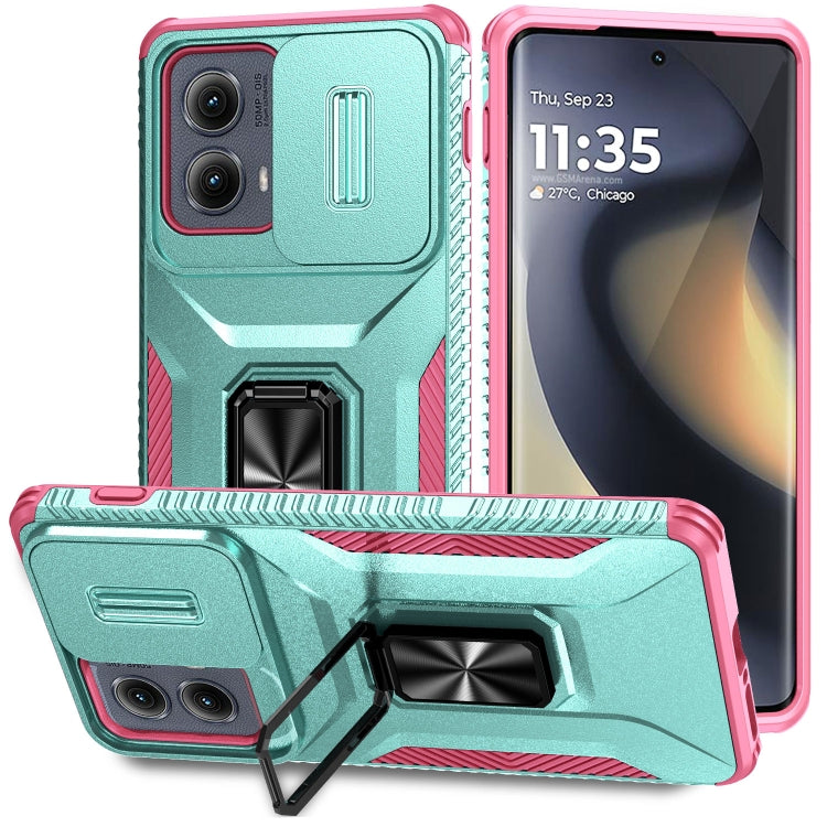 For Motorola Edge 5G 2024 Sliding Camshield Holder Phone Case(Grey Green + Pink) - Motorola Cases by buy2fix | Online Shopping UK | buy2fix