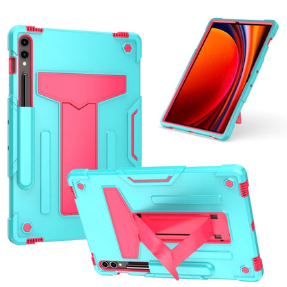 For Samsung Galaxy Tab S9 FE+ / S9+ T Holder Robot Silicone Hybrid PC Tablet Case(Mint Rose Red) - Galaxy Tab S9+ Cases by buy2fix | Online Shopping UK | buy2fix