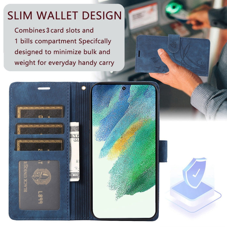 For Samsung Galaxy S24+ / S25+ 5G Orchid Butterfly Embossed Leather Phone Case(Blue) - Galaxy S24+ 5G Cases by buy2fix | Online Shopping UK | buy2fix