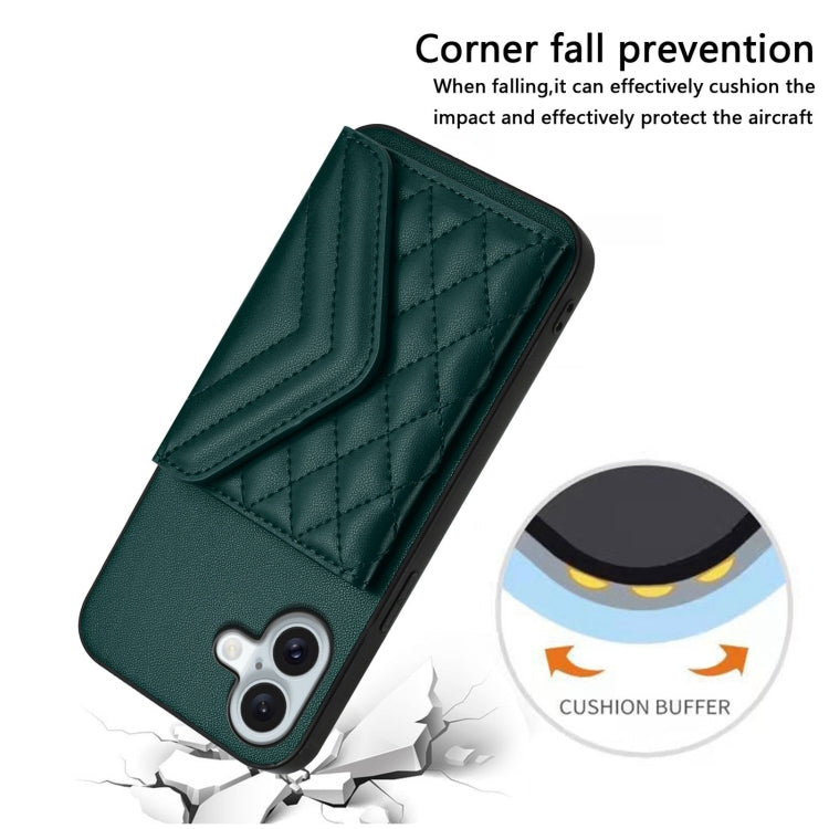 For iPhone 16 Plus Rhombic Texture Card Bag RFID Phone Case with Long Lanyard(Green) - iPhone 16 Plus Cases by buy2fix | Online Shopping UK | buy2fix