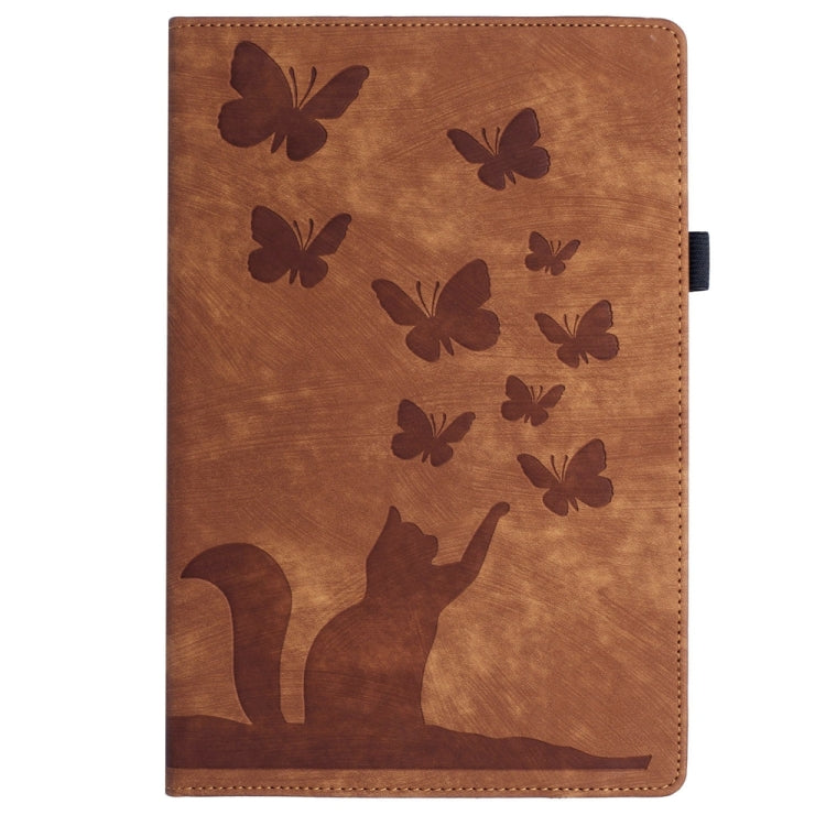 For iPad Pro 12.9 2022 / Air 13 2024 Butterfly Cat Embossing Leather Tablet Case(Brown) - iPad Pro 12.9 (2022/2021) Cases by buy2fix | Online Shopping UK | buy2fix