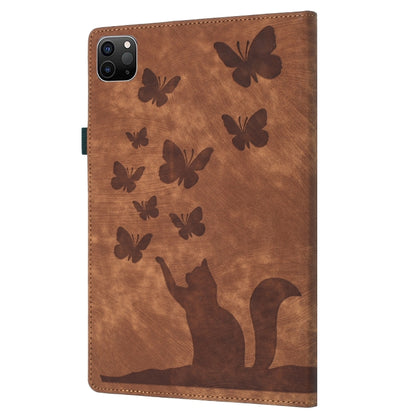 For iPad Pro 11 2024 Butterfly Cat Embossing Leather Tablet Case(Brown) - iPad Pro 11 2024 Cases by buy2fix | Online Shopping UK | buy2fix