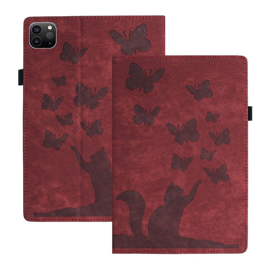 For iPad Pro 13 2024 Butterfly Cat Embossing Leather Tablet Case(Red) - iPad Pro 13 2024 Cases by buy2fix | Online Shopping UK | buy2fix