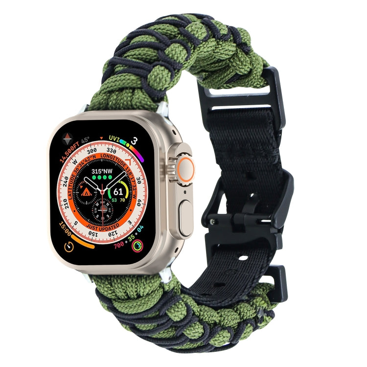 For Apple Watch Ultra 2 49mm Dual-layer Braided Paracord Buckle Watch Band(Army Green Black) - Watch Bands by buy2fix | Online Shopping UK | buy2fix