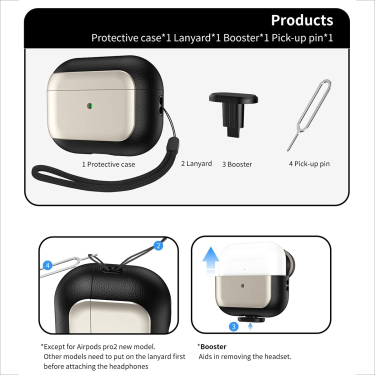 For AirPods 3 Electroplated Leather Texture Wireless Earphones Protective Case(Black) - For AirPods 3 by buy2fix | Online Shopping UK | buy2fix