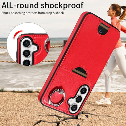 For Samsung Galaxy S23 FE 5G Calf Texture Card Slot Ring Holder Phone Case(Red) - Galaxy S23 FE 5G Cases by buy2fix | Online Shopping UK | buy2fix