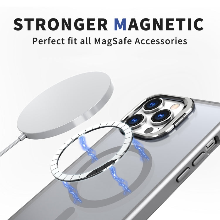 For iPhone 12 Pro Metal Invisible Camera Holder MagSafe Magnetic Phone Case(Grey) - iPhone 12 / 12 Pro Cases by buy2fix | Online Shopping UK | buy2fix