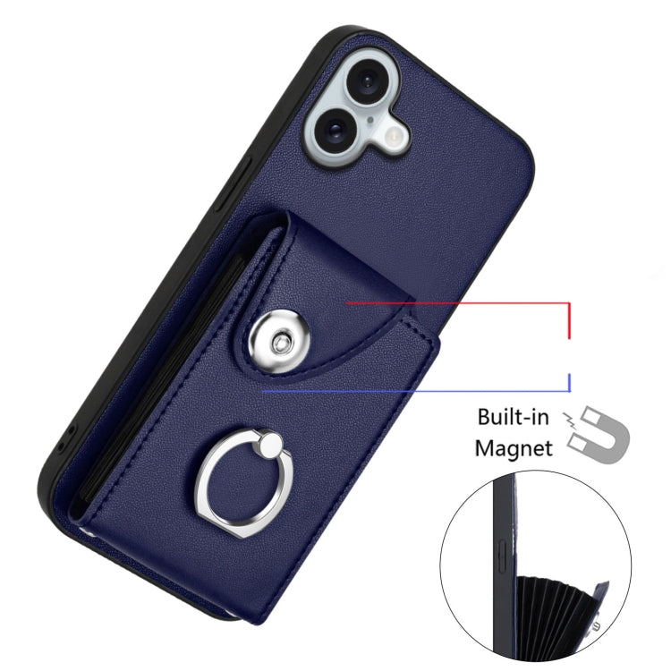 For iPhone 16 Plus Organ Card Bag Ring Holder Phone Case with Long Lanyard(Blue) - iPhone 16 Plus Cases by buy2fix | Online Shopping UK | buy2fix