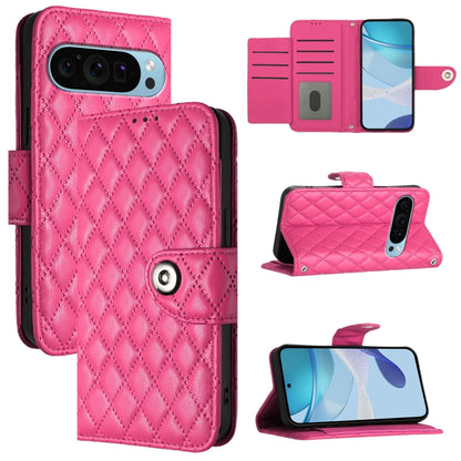 For Google Pixel 9 Pro XL Rhombic Texture Flip Leather Phone Case with Lanyard(Rose Red) - Google Cases by buy2fix | Online Shopping UK | buy2fix