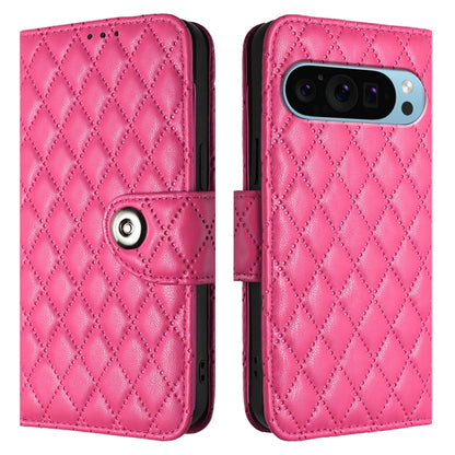 For Google Pixel 9 Pro XL Rhombic Texture Flip Leather Phone Case with Lanyard(Rose Red) - Google Cases by buy2fix | Online Shopping UK | buy2fix