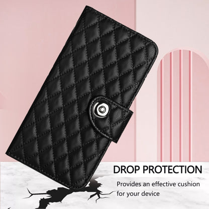 For OnePlus 12 5G Global Rhombic Texture Flip Leather Phone Case with Lanyard(Black) - OnePlus Cases by buy2fix | Online Shopping UK | buy2fix