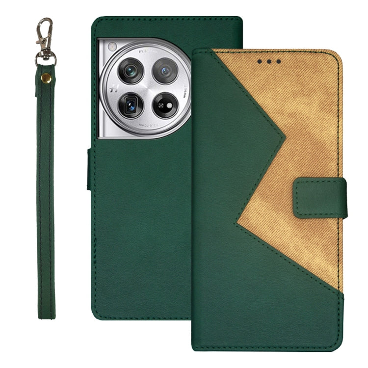 For OnePlus 12 idewei Two-color Splicing Leather Phone Case(Green) - OnePlus Cases by idewei | Online Shopping UK | buy2fix