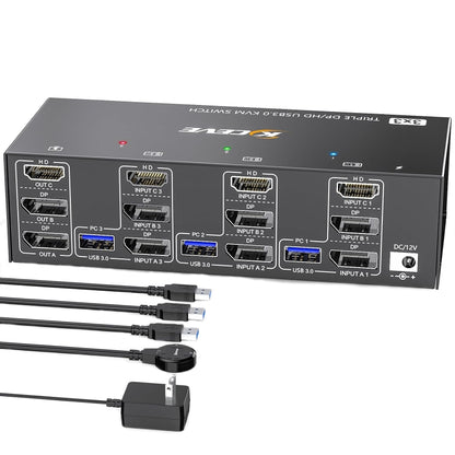 KC-KVM303DH 8K 60Hz USB3.0 DP+DP+HDMI Triple Monitors KVM Switch(EU Plug) - Switch by buy2fix | Online Shopping UK | buy2fix