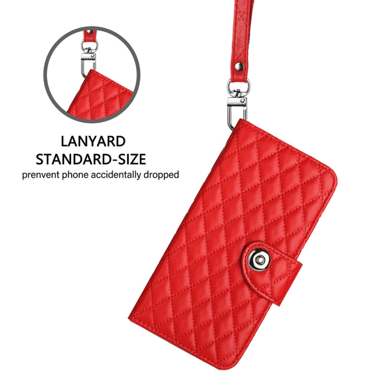 For Motorola Moto G 5G 2024 Global Rhombic Texture Flip Leather Phone Case with Lanyard(Red) - Motorola Cases by buy2fix | Online Shopping UK | buy2fix