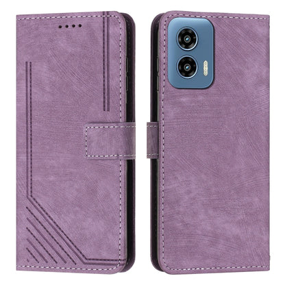 For Motorola Moto G Play 5G 2024 / G 5G 2024 Skin Feel Stripe Pattern Leather Phone Case with Long Lanyard(Purple) - Motorola Cases by buy2fix | Online Shopping UK | buy2fix