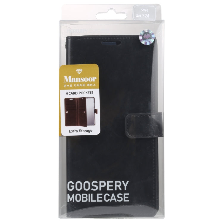 For Samsung Galaxy S24 5G GOOSPERY MANSOOR DIARY 9 Card Slots Leather Phone Case(Black) - Galaxy S24 5G Cases by GOOSPERY | Online Shopping UK | buy2fix