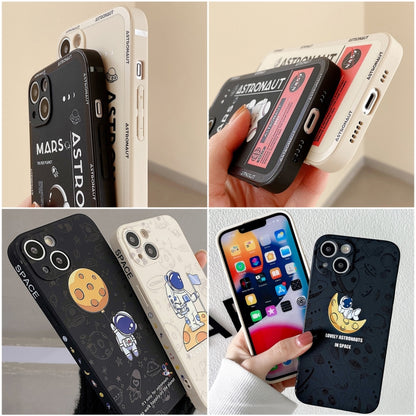 For iPhone 16 Pro Astronaut Pattern Silicone Straight Edge Phone Case(Flying Astronaut-White) - iPhone 16 Pro Cases by buy2fix | Online Shopping UK | buy2fix